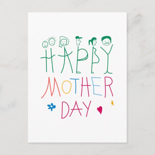 Carte Postale Enfants Doodle Bonne Fête des Mères (Devant)