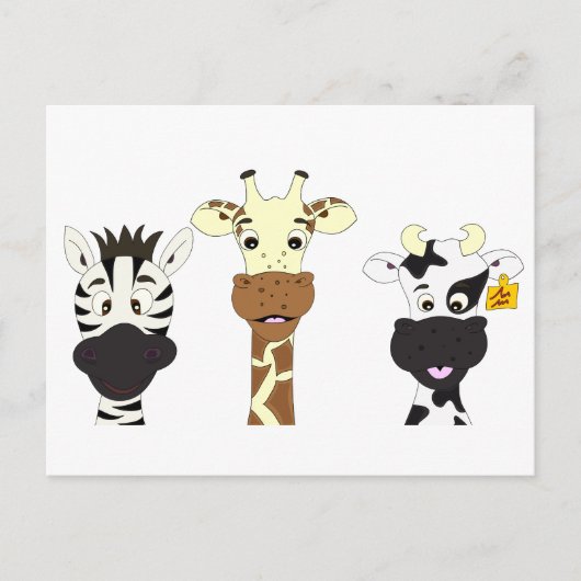 Carte Postale Enfants drôles de bande dessinée de vache à girafe (Devant)