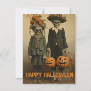 Carte Postale Enfants effrayants de Halloween rétro avec des cit