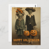 Carte Postale Enfants effrayants de Halloween rétro avec des cit (Devant / Derrière)