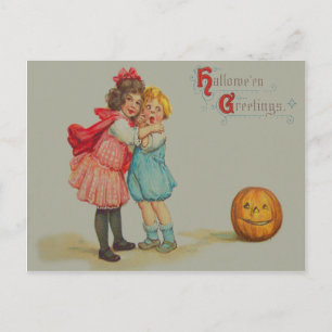Carte Postale Enfants effrayés souriant citrouille Jack O' Lante