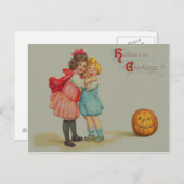 Carte Postale Enfants effrayés Souriant Jack O'Lantern Citrouill (Devant / Derrière)