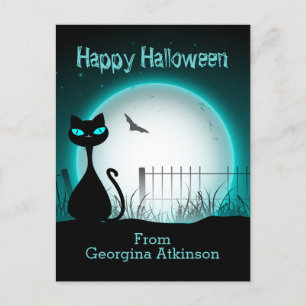 Carte Postale Enfants heureux Halloween Chat noir