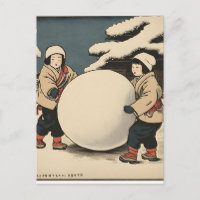 Enfants japonais roulant de grandes boules de neig