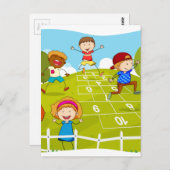 Carte Postale Enfants jouant au scotch dans le parc (Devant / Derrière)