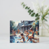 Carte Postale Enfants jouant dans la piscine, (Debout devant)