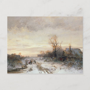 Carte Postale Enfants jouant dans un paysage hivernal