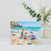 Carte Postale Enfants jouant sur la plage - Art impressionniste (Debout devant)