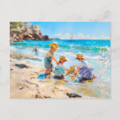 Carte Postale Enfants jouant sur la plage - Art impressionniste (Devant)