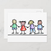 Carte Postale Enfants main dans la main (Devant / Derrière)