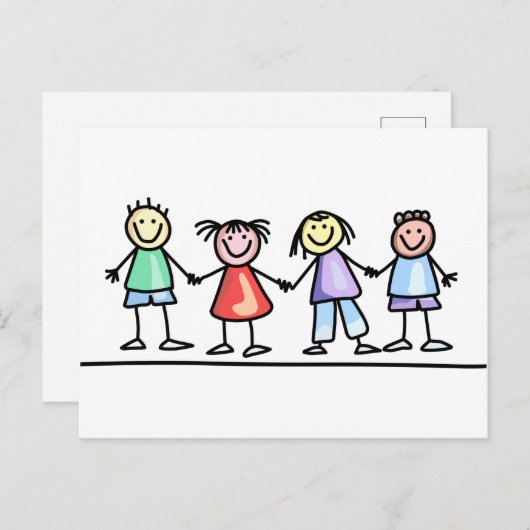 Carte Postale Enfants main dans la main (Devant / Derrière)