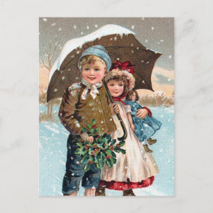 Carte Postale Enfants marchant à travers la neige