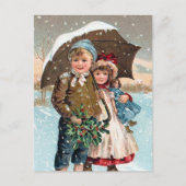 Carte Postale Enfants marchant à travers la neige (Devant)