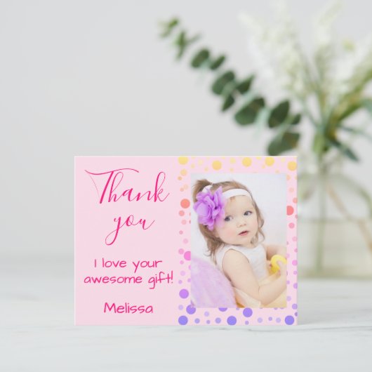 Carte Postale Enfants Merci mignonne Polka colorée (Debout devant)