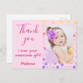 Carte Postale Enfants Merci mignonne Polka colorée (Devant / Derrière)