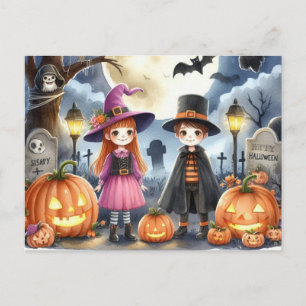 Carte Postale Enfants mignons d'Halloween à l'aquarelle
