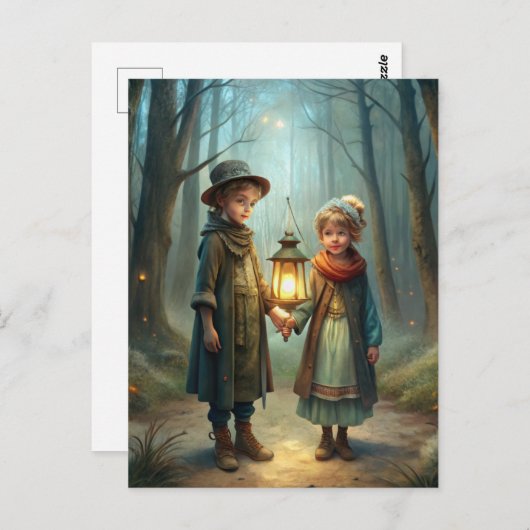 Carte Postale Enfants mignons en hiver (Devant / Derrière)