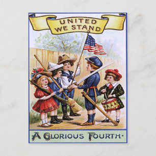 Carte Postale Enfants mignons jouant au soldat Drapeau américain