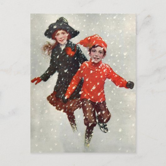 Carte Postale Enfants Mignons Jouant Dans La Neige (Devant)