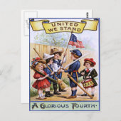 Carte Postale Enfants mignons Jouant Soldat drapeau Américain (Devant / Derrière)
