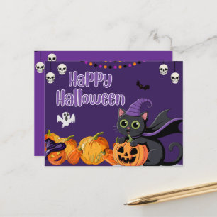 Carte Postale Enfants mignons Joy Halloween Chat noir