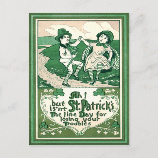 Carte Postale Enfants mignons Leprechaun Danse Shamrock (Devant)