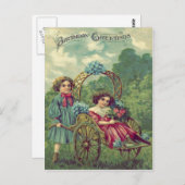 Carte Postale Enfants mignons Panier Roses Oubliez-Moi-Ne-Pas (Devant / Derrière)