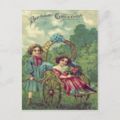 Carte Postale Enfants mignons Panier Roses Oubliez-Moi-Ne-Pas (Devant)