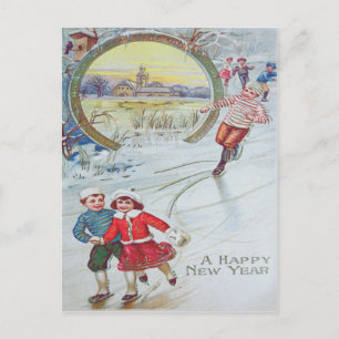 Carte Postale Enfants Mignons Patinoire sur l'étang Niche pour o