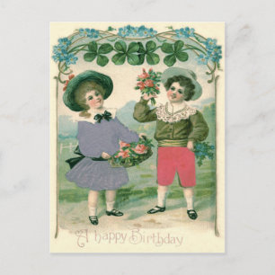 Carte Postale Enfants mignons roses trèfle à quatre feuilles