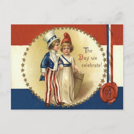 Carte Postale Enfants Oncle Sam Lady Liberty Star (Devant)