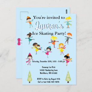 Carte Postale Enfants Patinage sur glace Anniversaire Fête Invit