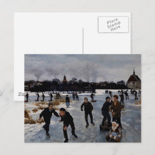 Carte Postale "Enfants patinant à l'extérieur de Faaborg," beaux