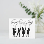 Carte Postale Enfants Silhouette Mots d'inspiration Ballons (Debout devant)