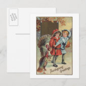 Carte Postale Enfants tenant un Citrouille, Dindons (Devant / Derrière)