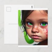 Carte Postale Enfants tribaux | Yeux verts de petite fille futur (Devant / Derrière)