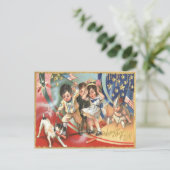 Carte Postale Enfants US Drapeau Chien Feu d'artifice Feu d'arti (Debout devant)