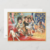 Carte Postale Enfants US Drapeau Chien Feu d'artifice Feu d'arti (Devant / Derrière)