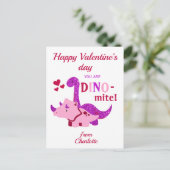 Carte Postale Enfants Valentines Day Girly Dinosaur Dino-mite (Debout devant)