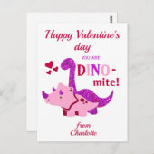 Carte Postale Enfants Valentines Day Girly Dinosaur Dino-mite (Devant / Derrière)