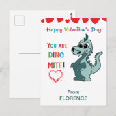 Carte Postale Enfants Valentines Jour Classe Dinosaur - dinomite (Devant / Derrière)