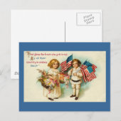 Carte Postale Enfants Vintage Americana avec des drapeaux (Devant / Derrière)