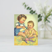 Carte Postale Enfants Vintage, Tout-petits Heureux Sourire Biber (Debout devant)