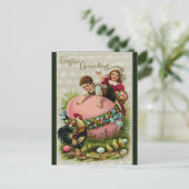 Carte Postale Enfants vintages avec Oeuf géant Pâques (Debout devant)