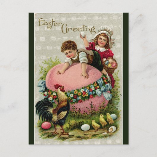 Carte Postale Enfants vintages avec Oeuf géant Pâques (Devant)
