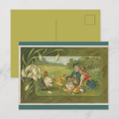 Carte Postale Enfants vintages Avec Poulet Pâques (Devant / Derrière)