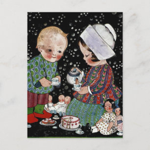 Carte Postale Enfants vintages ayant une tasse de thé