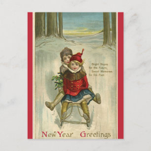 Carte Postale Enfants vintages dormant Bonne année
