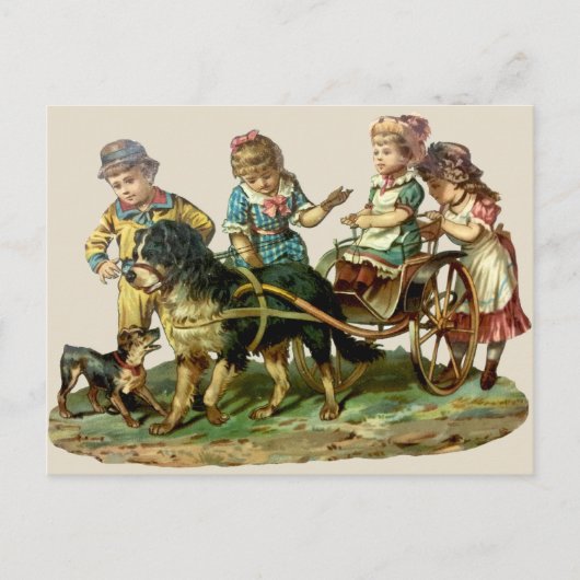 Carte Postale Enfants vintages et chien Wagon (Devant)