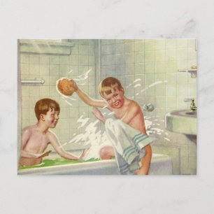 Carte Postale Enfants vintages, Garçons Frères Splashing dans le